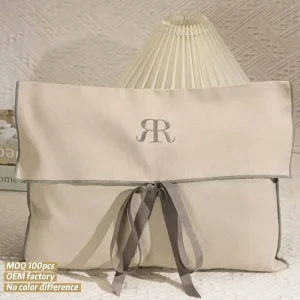 Luxury Brown Natural Cotton Twill Envelope Dust Bag With Bow-Tie Cotton Pouch Clothing Handbag Packaging Bag With Flap